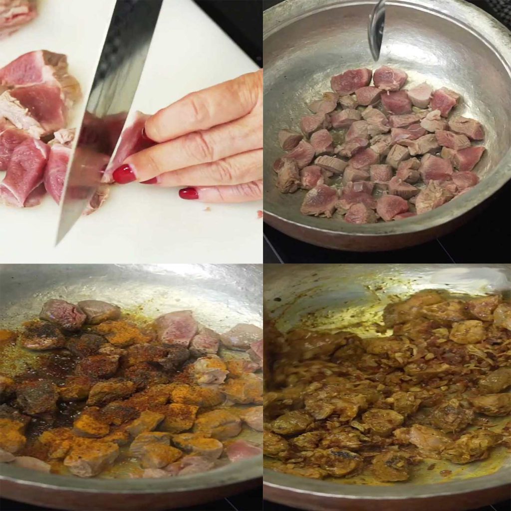 saute meat for gheymeh nesar