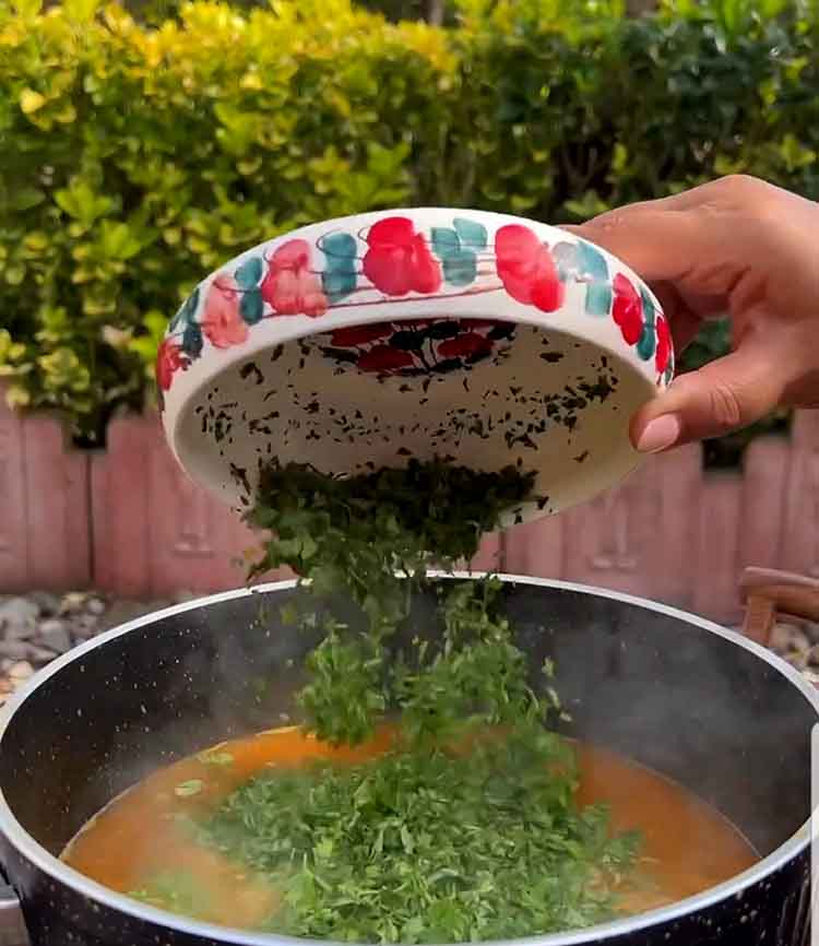 chop the parsley and pour it over the soup