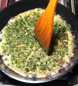 frying kuku sabzi