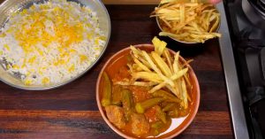 Ready-to-serve Khoresh Bamieh with tender meat and whole okra pods