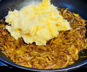 Now it's time to add the potatoes to the pan