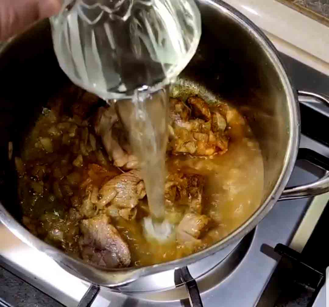 add about two cups of water to the meat mixture