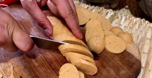 Chopping sausages