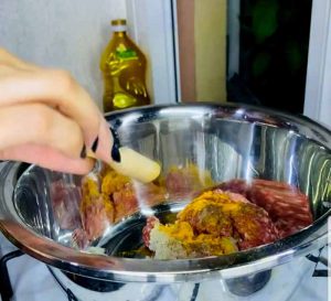 add spices to minced meat