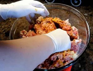 Kneading the meat