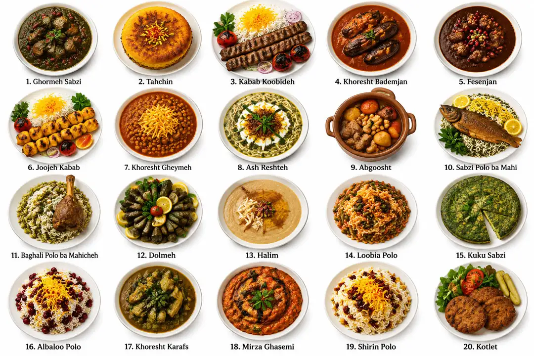 20 traditional local Persian foods from different regions of Iran