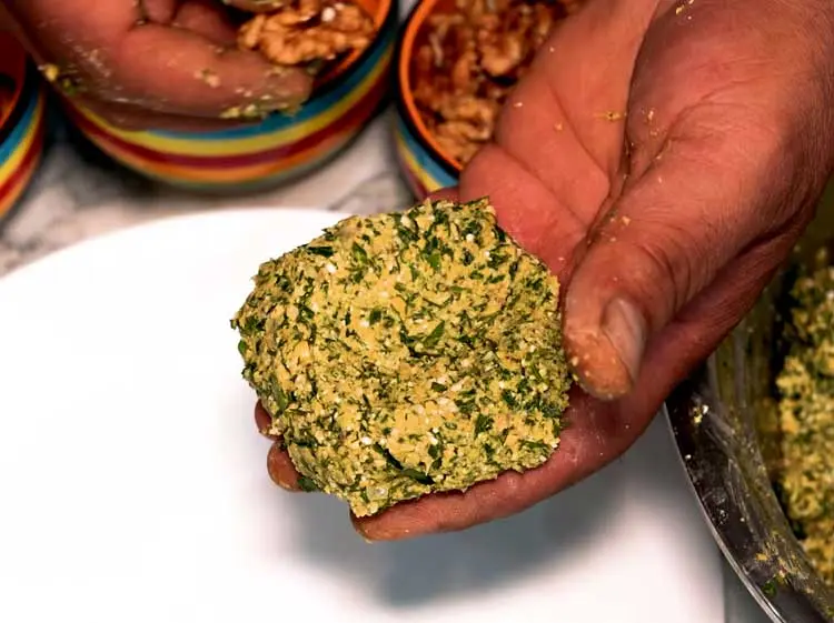Shaping the meatballs