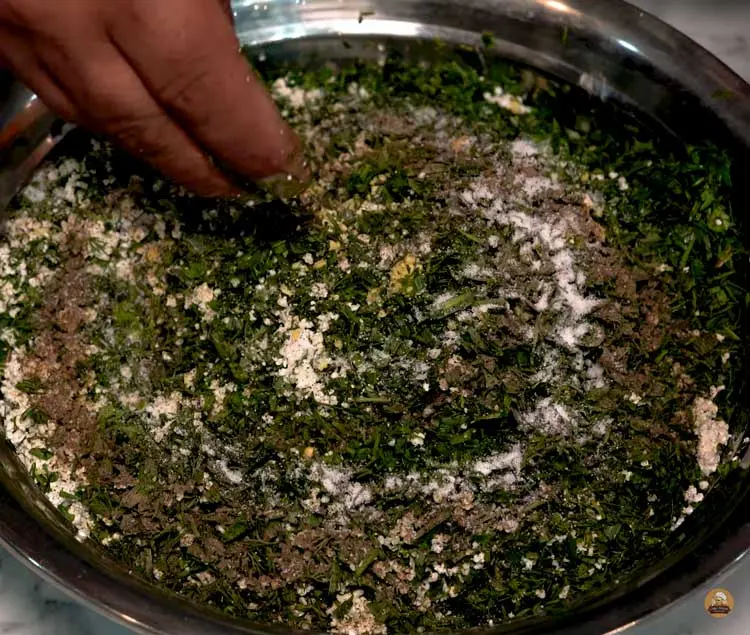 mix all koofteh sabzi ingredients