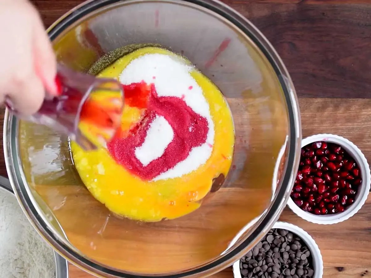 Cream wet ingredients for pomegranate cookie