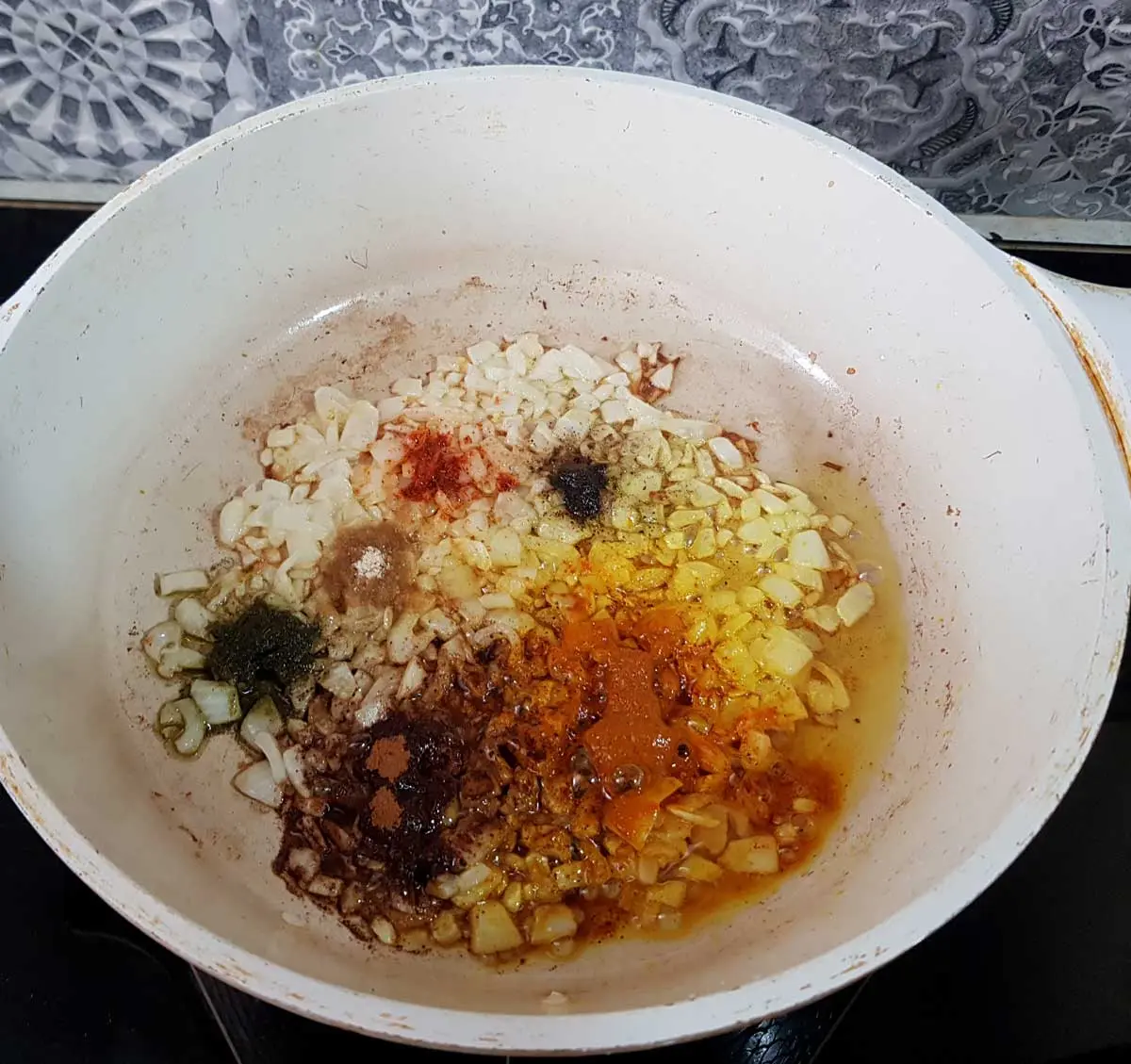 fry the onions and add the spices