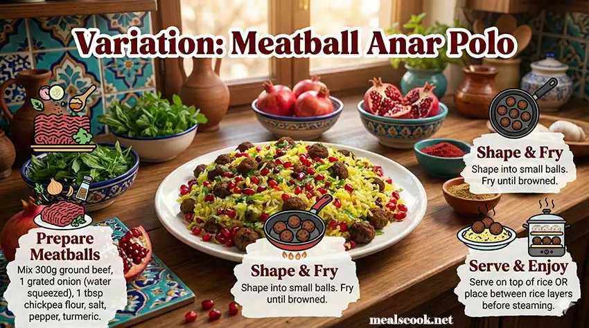 anar polo with meatballs