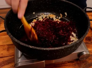 add beetroot to onions