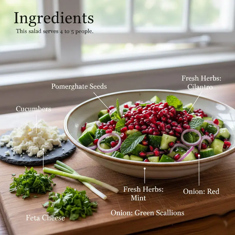 ingredient cucumber and pomegranate salad