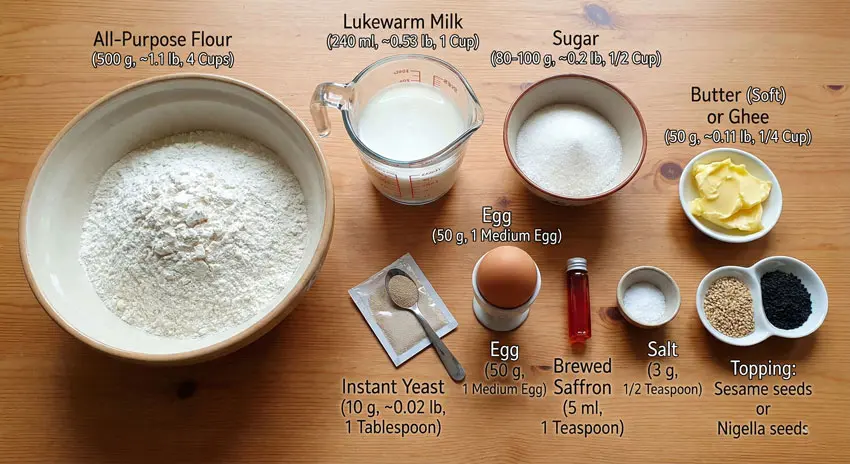 ingredients sheermal bread