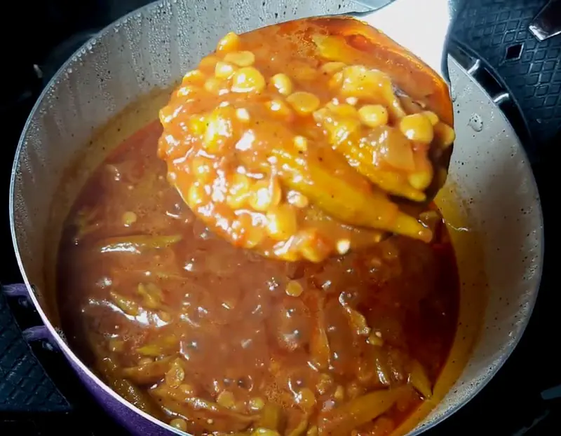 khoresh bamieh vegan is cooked